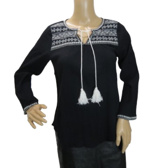 People Tops - People Long Sleeve Boho Embroidered Shirt